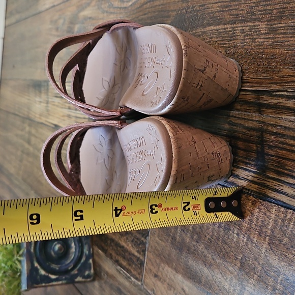 Cali‎ From Skechers Women's Tan Leather Braided Cork Wedge Heel Sandals. - Picture 10 of 12